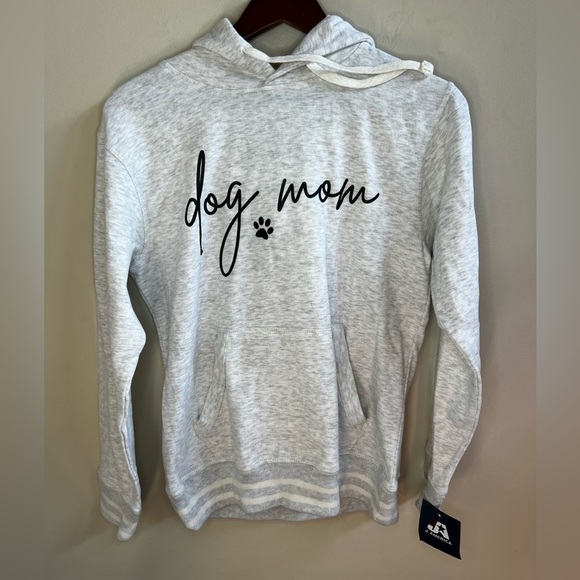 DOG MOM paw print pet Heather grey pullover hooded sweatshirt sz small - Picture 3 of 8